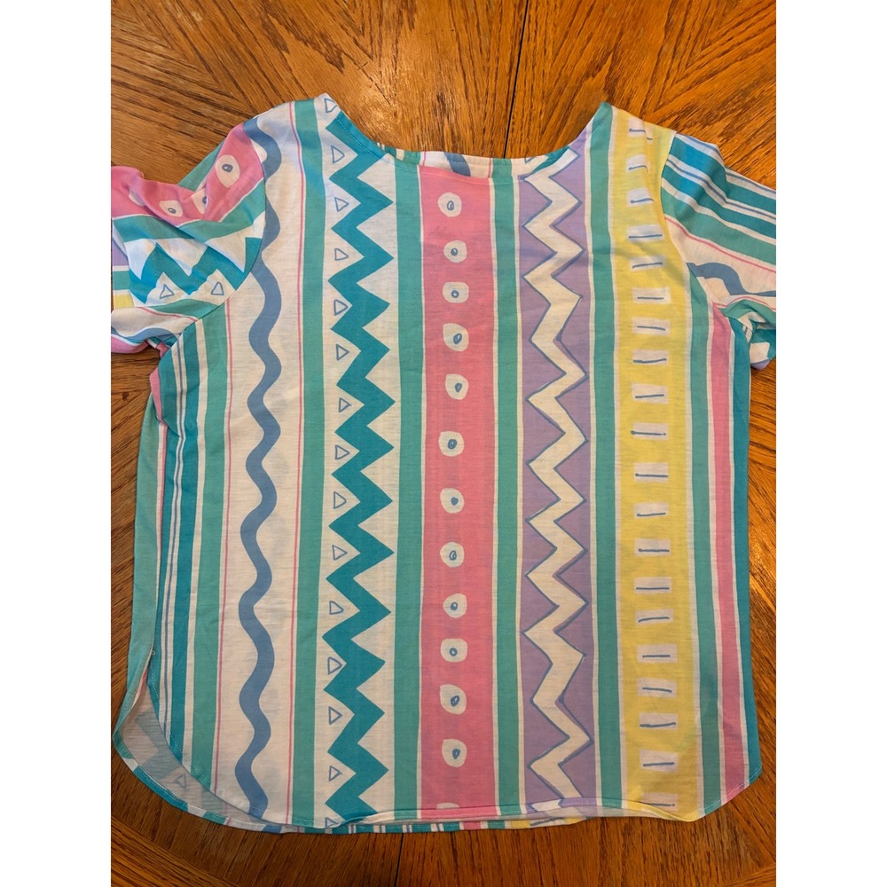 Vintage Alicia Multi Color Geometric Stripe Short Sleeve women Medium Retro